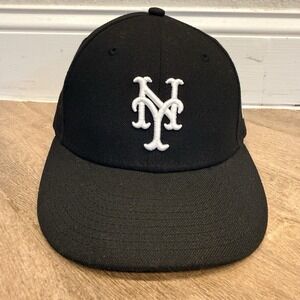 New York Mets New Era 59FIFTY Fitted Hat 7 1/8 Black White MLB Cap 5950